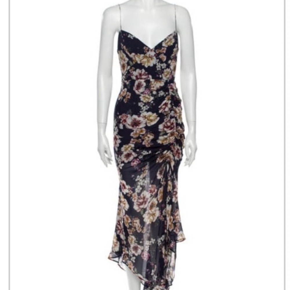 NICHOLAS Black Floral Asymmetrical Slip Dress